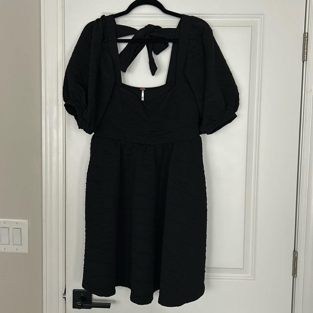 Free People Black Babydoll Puff Sleeve Dress
